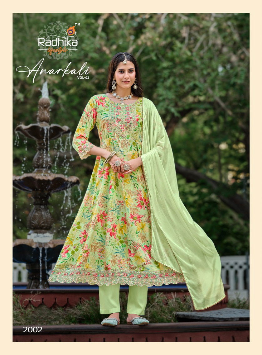 Anarkali Vol 2 By Radhika Rayon Printed Kurti With Bottom Dupatta Wholesale Online

